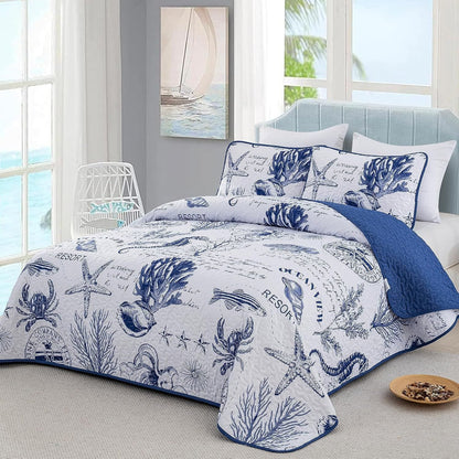 Navy Bedspread Set Soft 230x250cm