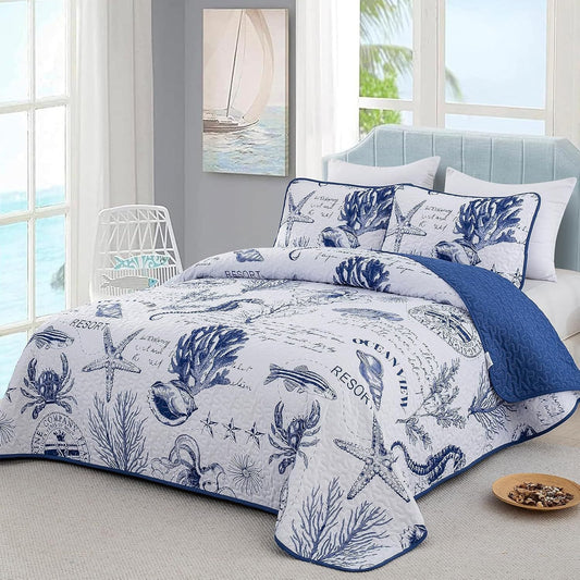 Navy Bedspread Set Soft 230x250cm