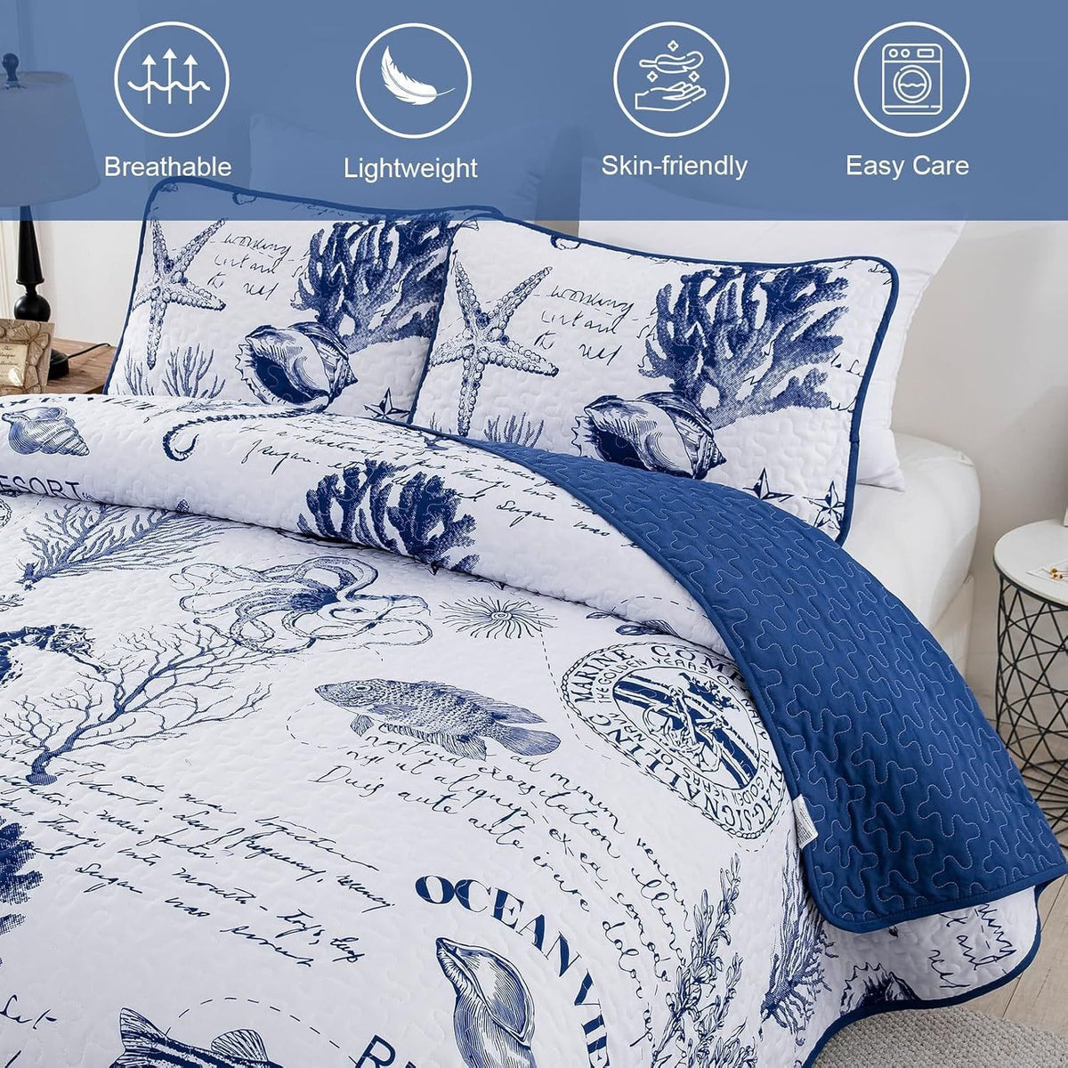 Navy Bedspread Set Soft 230x250cm
