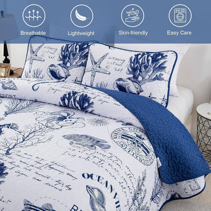 Navy Bedspread Set Soft 230x250cm