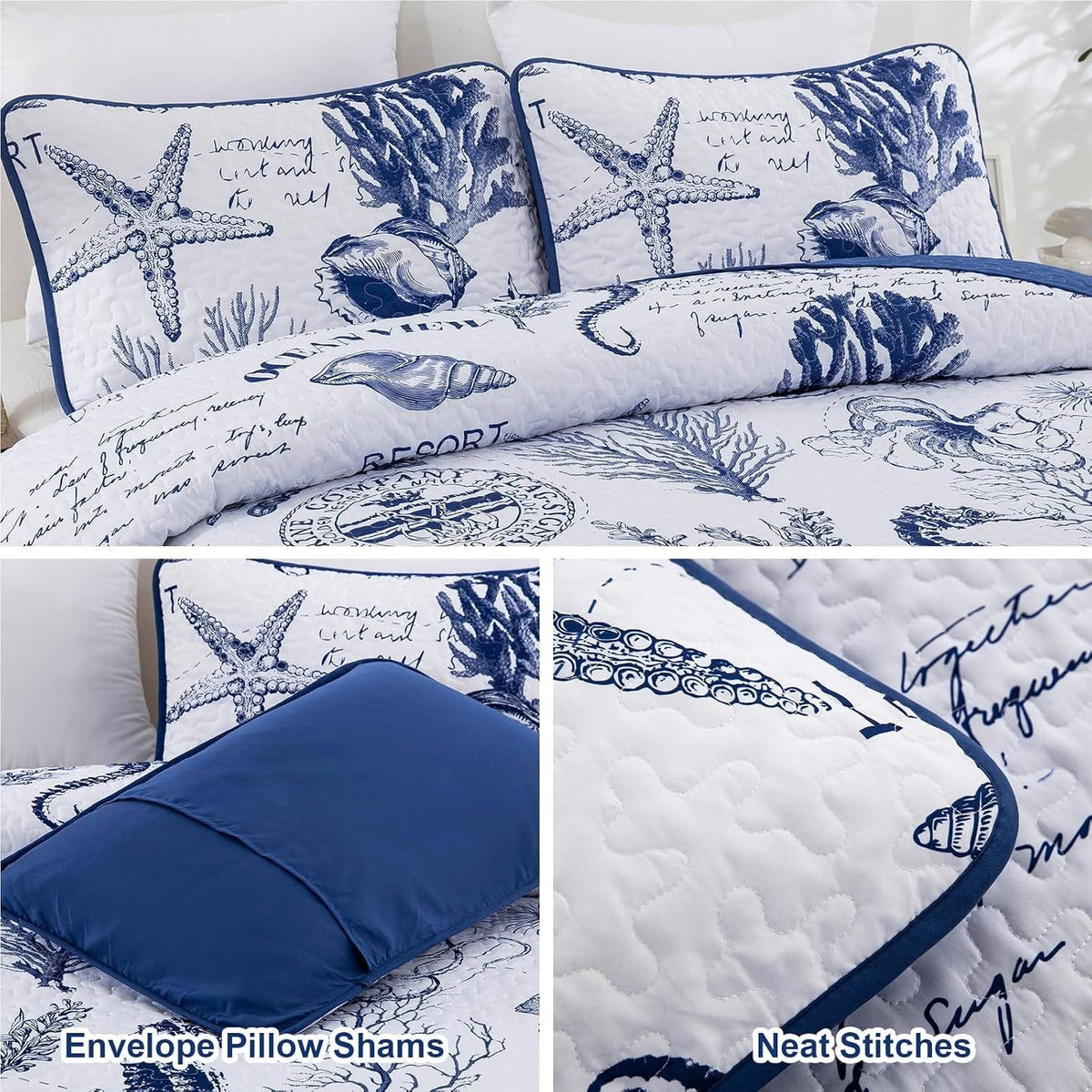 Navy Bedspread Set Soft 230x250cm
