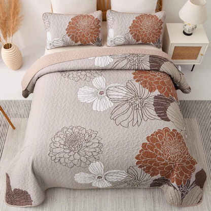 Brown Floral Bedspread Set 230x250cm