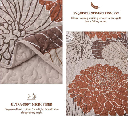 Brown Floral Bedspread Set 230x250cm