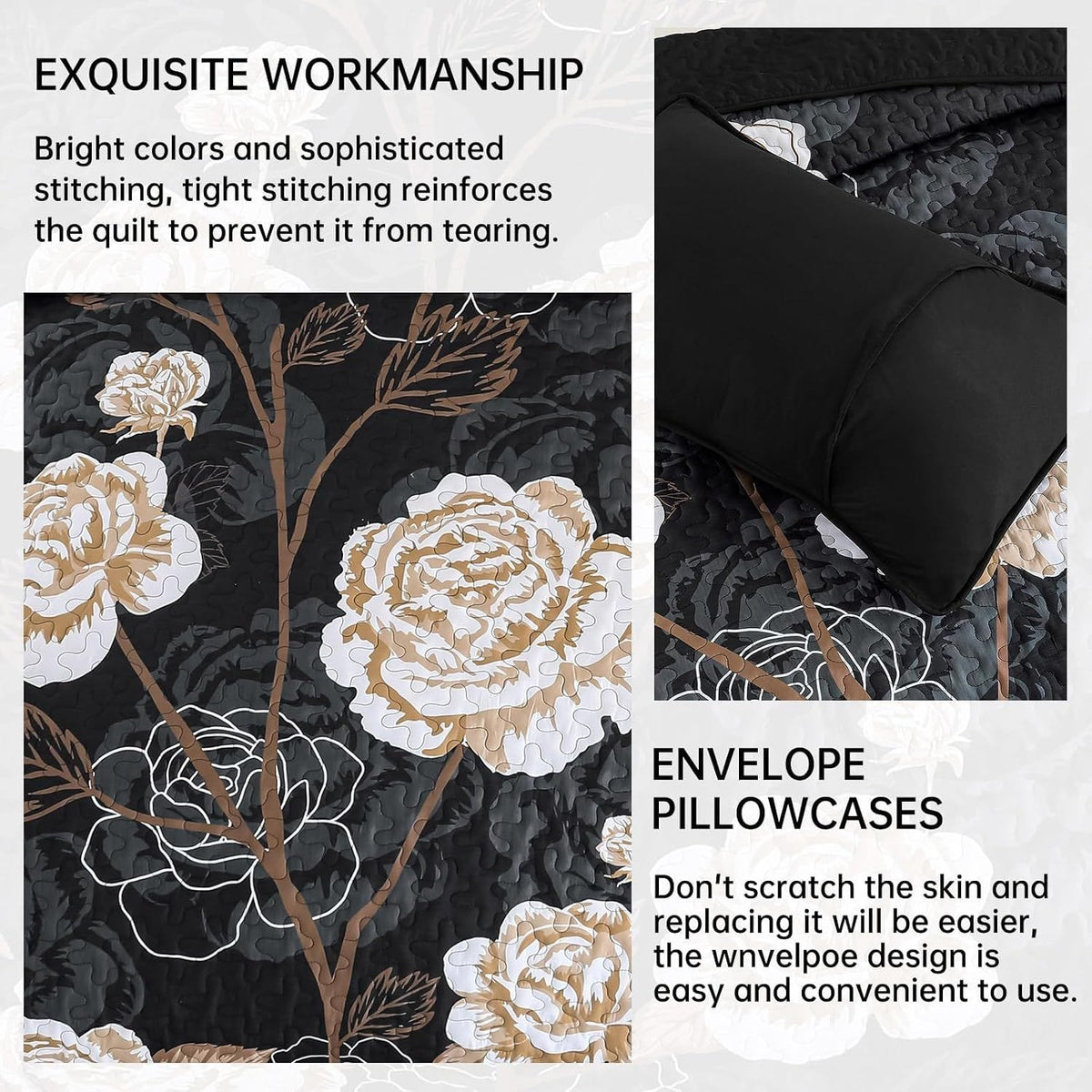 Queen Bedspread Black Floral 230x250cm