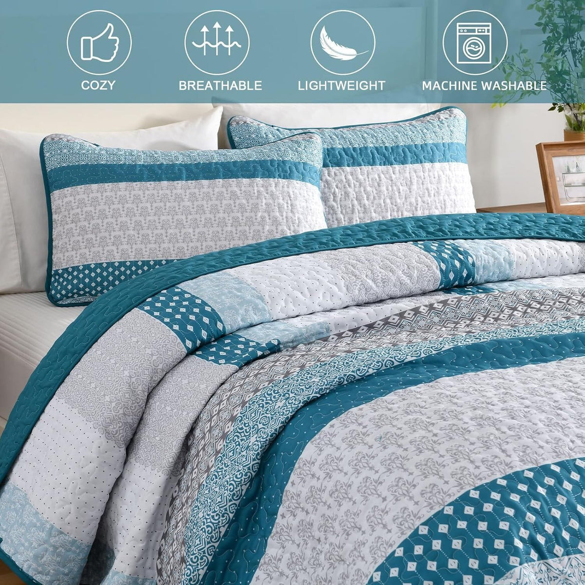 Blue Boho Bedspread Set 230x250cm