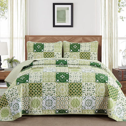 Green Plaid Bedspread Set 230x250cm