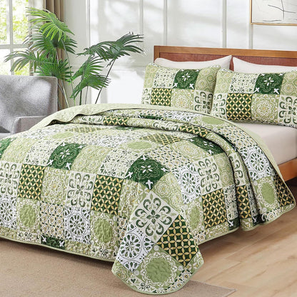 Green Plaid Bedspread Set 230x250cm