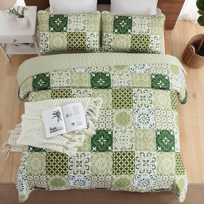 Green Plaid Bedspread Set 230x250cm