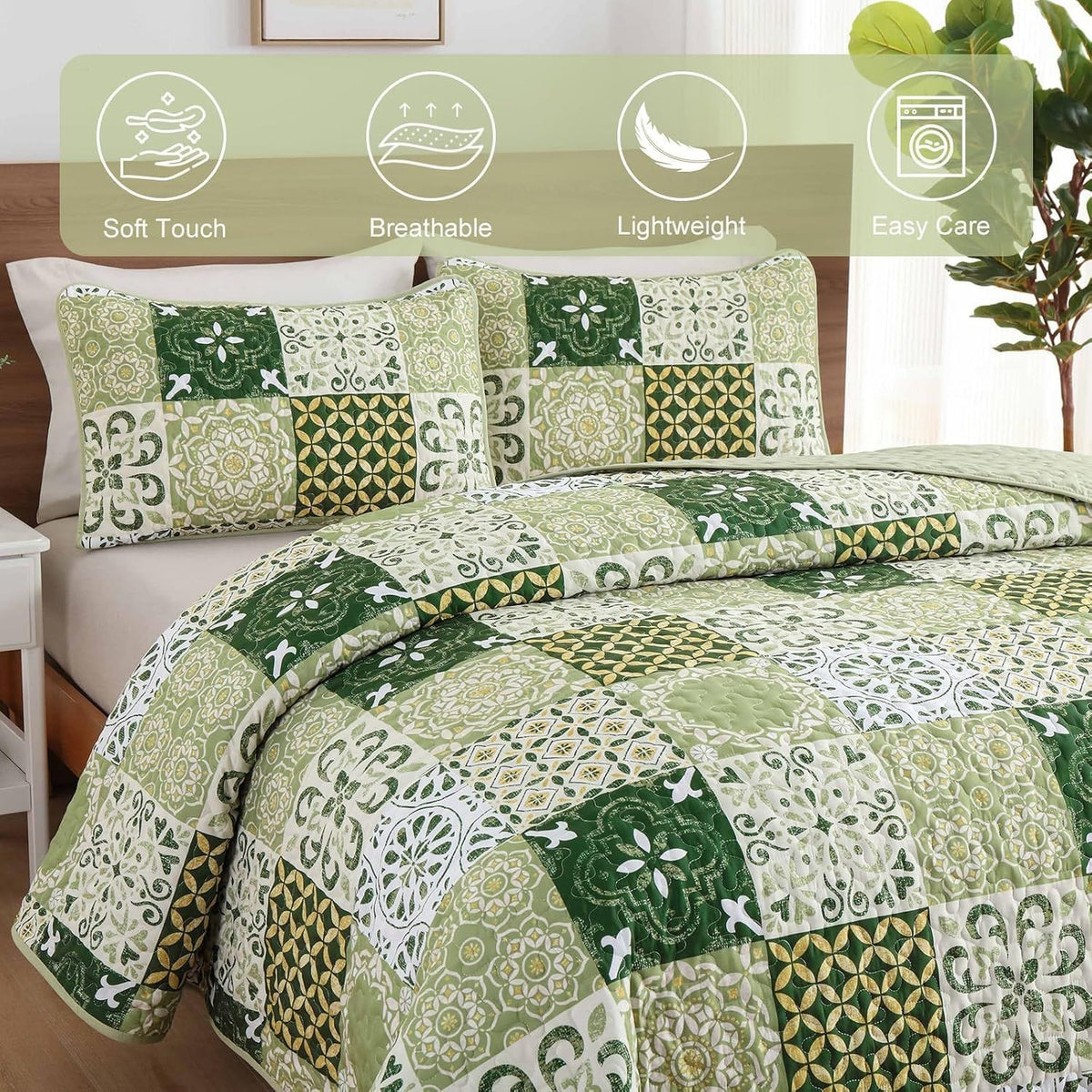 Green Plaid Bedspread Set 230x250cm