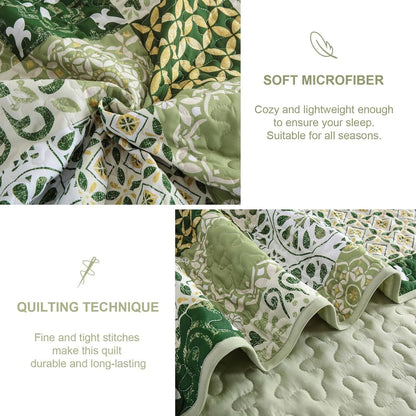 Green Plaid Bedspread Set 230x250cm