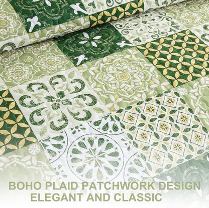 Green Plaid Bedspread Set 230x250cm
