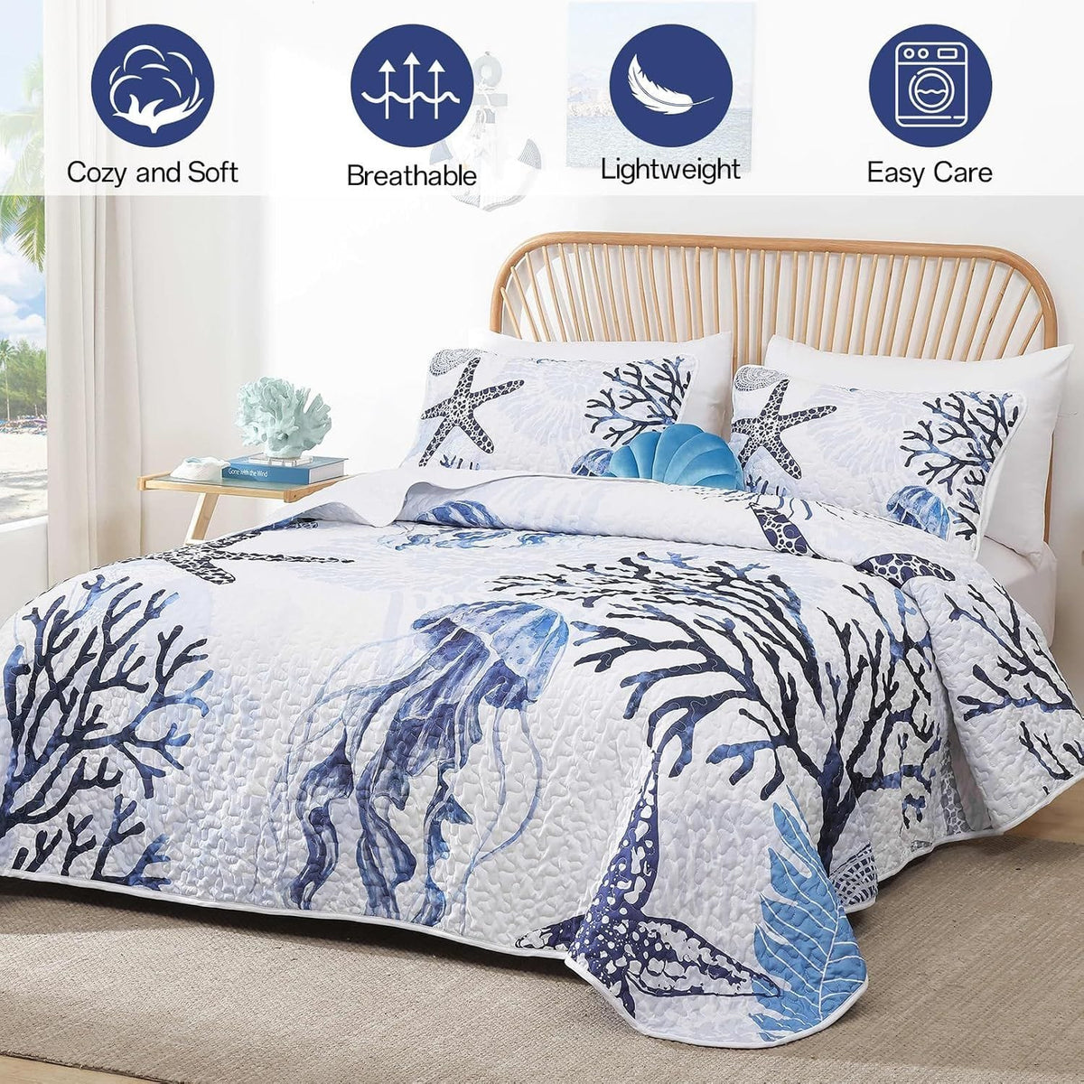 Blue Bedspread Set Luxe 230x250cm