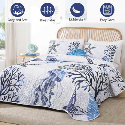 Blue Bedspread Set Luxe 230x250cm