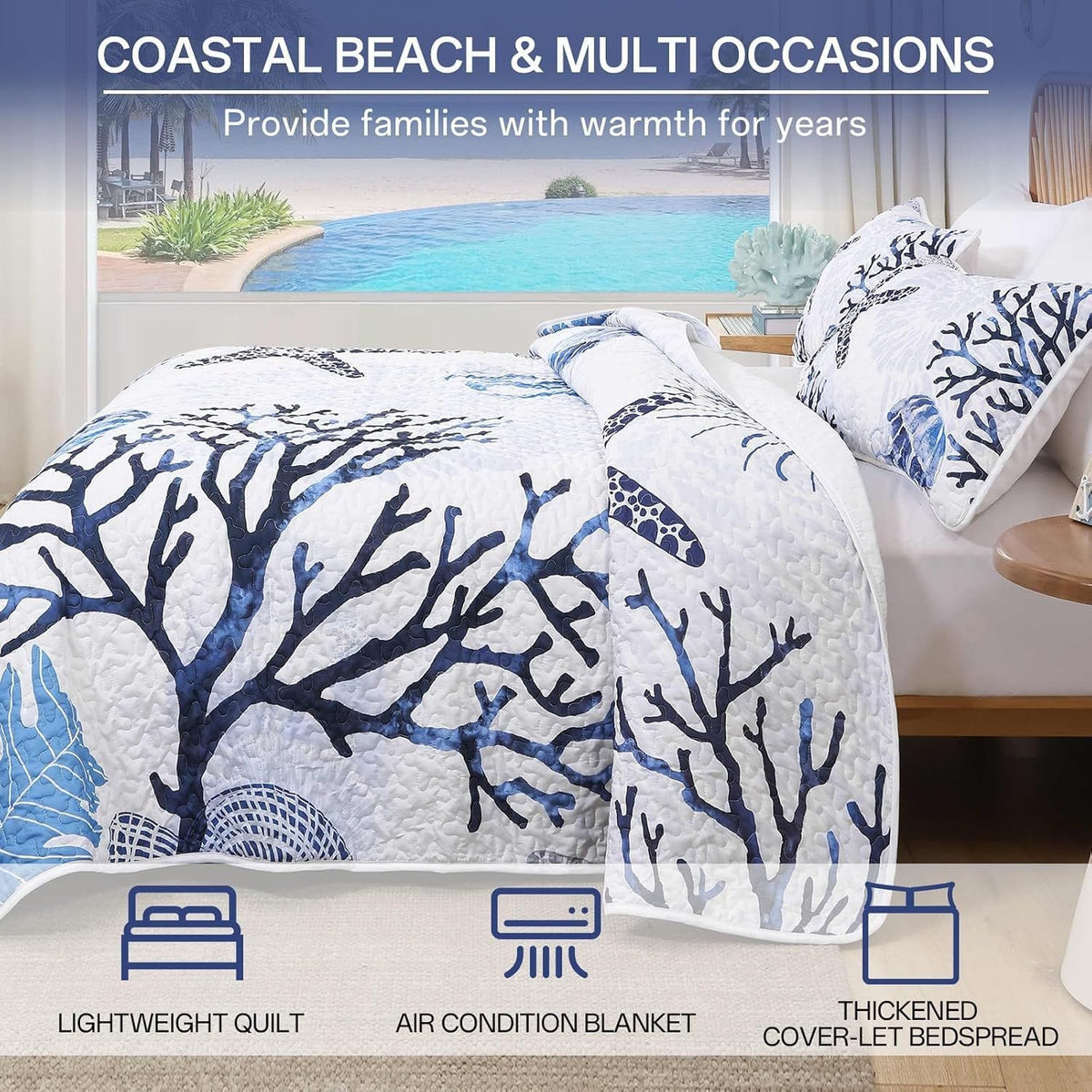 Blue Bedspread Set Luxe 230x250cm
