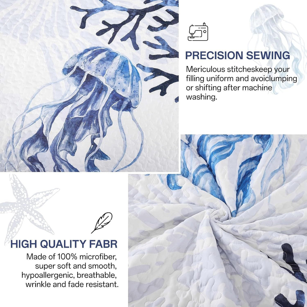 Blue Bedspread Set Luxe 230x250cm