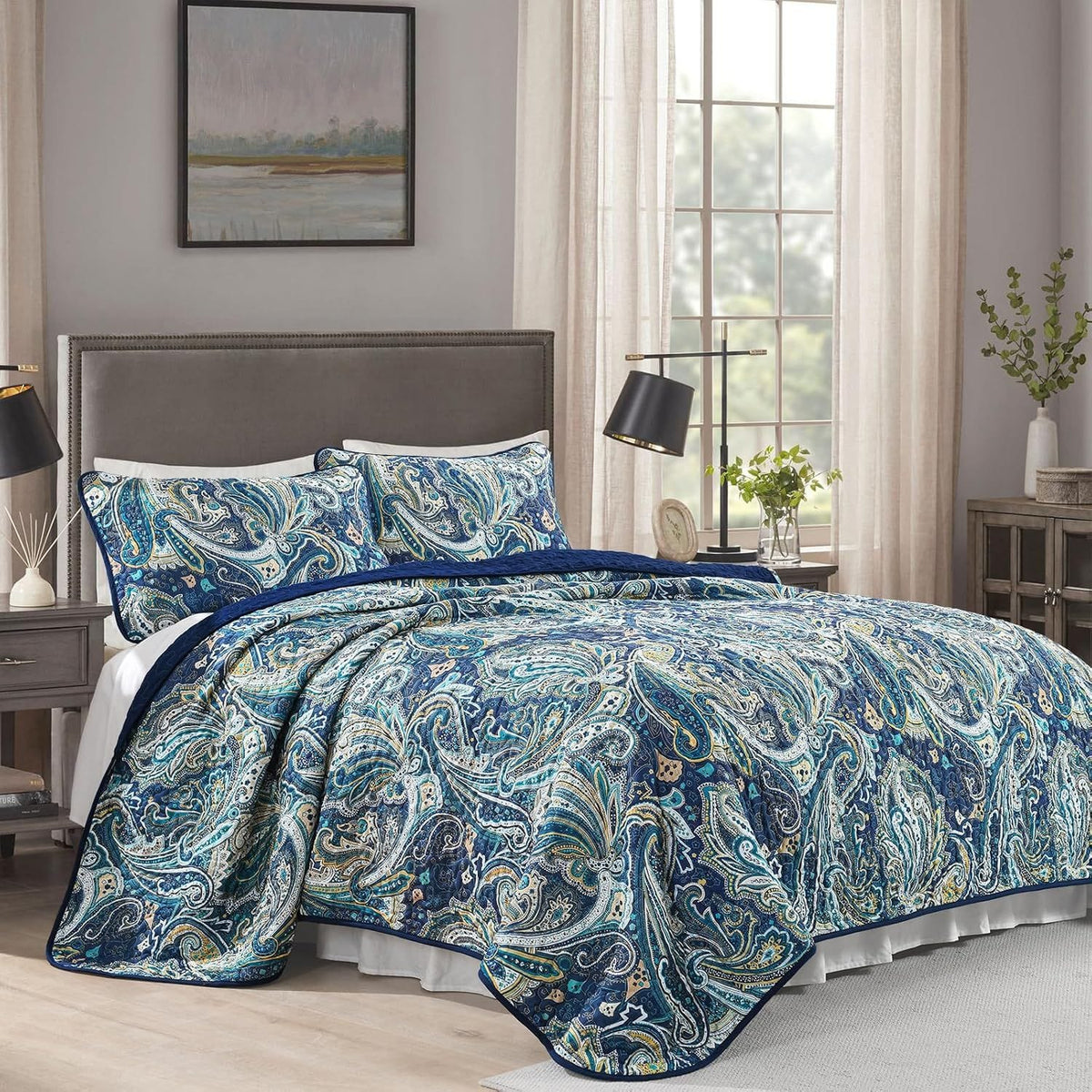 Navy Boho Bedspread Set 230x250cm