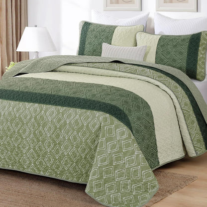 Green Stripe Bedspread Set 230x250cm