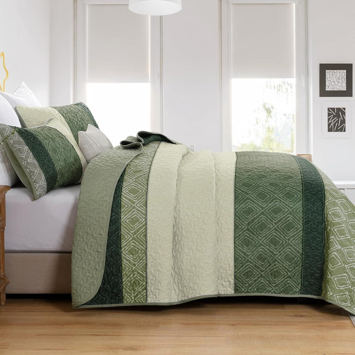 Green Stripe Bedspread Set 230x250cm
