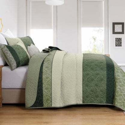Green Stripe Bedspread Set 230x250cm