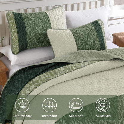 Green Stripe Bedspread Set 230x250cm