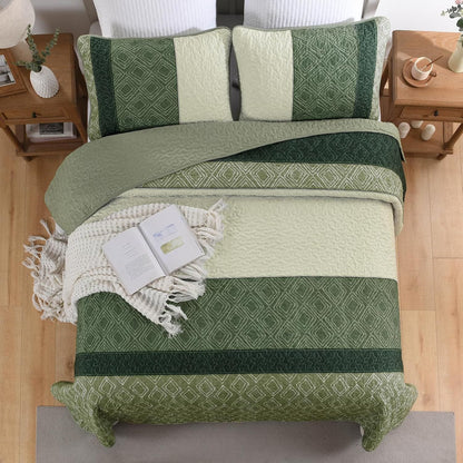 Green Stripe Bedspread Set 230x250cm