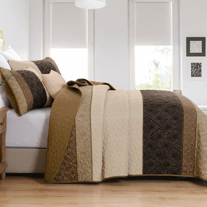 Brown Plaid Bedspread Set 230x250cm
