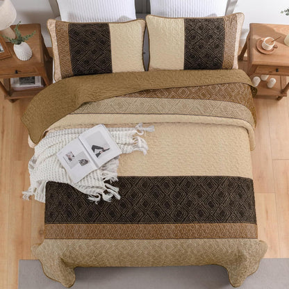 Brown Plaid Bedspread Set 230x250cm
