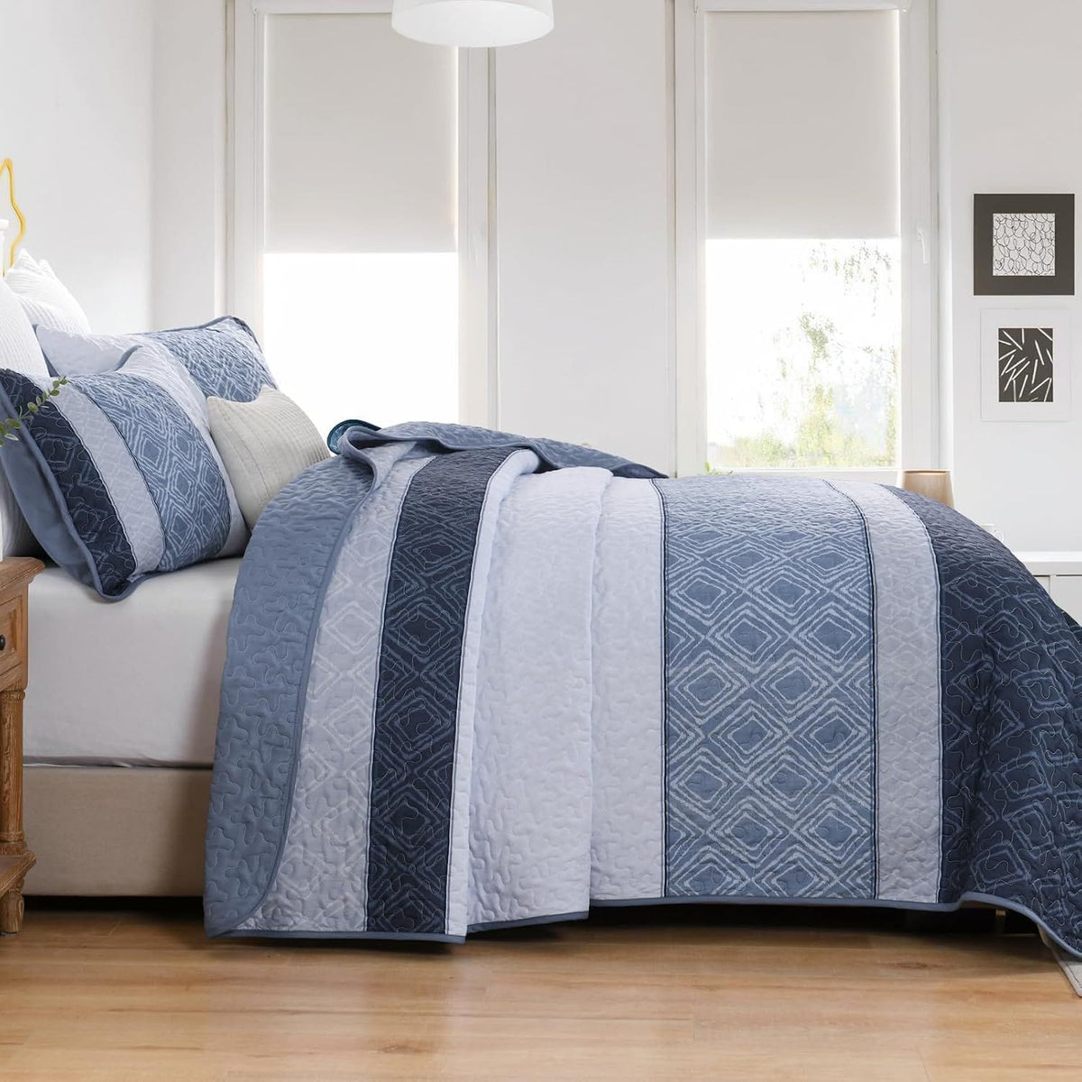 Blue Stripe Bedspread Set 230x250cm