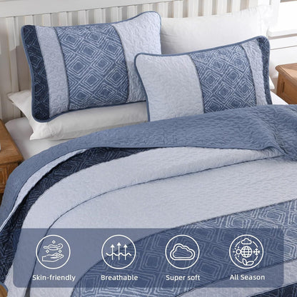 Blue Stripe Bedspread Set 230x250cm
