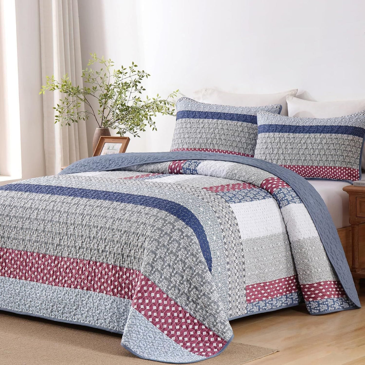 Red Patchwork Bedspread Set 230x250cm
