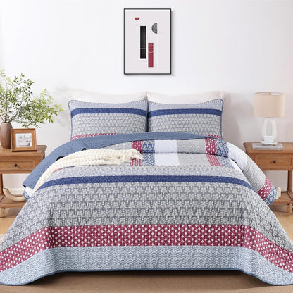 Red Patchwork Bedspread Set 230x250cm