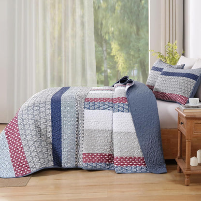 Red Patchwork Bedspread Set 230x250cm