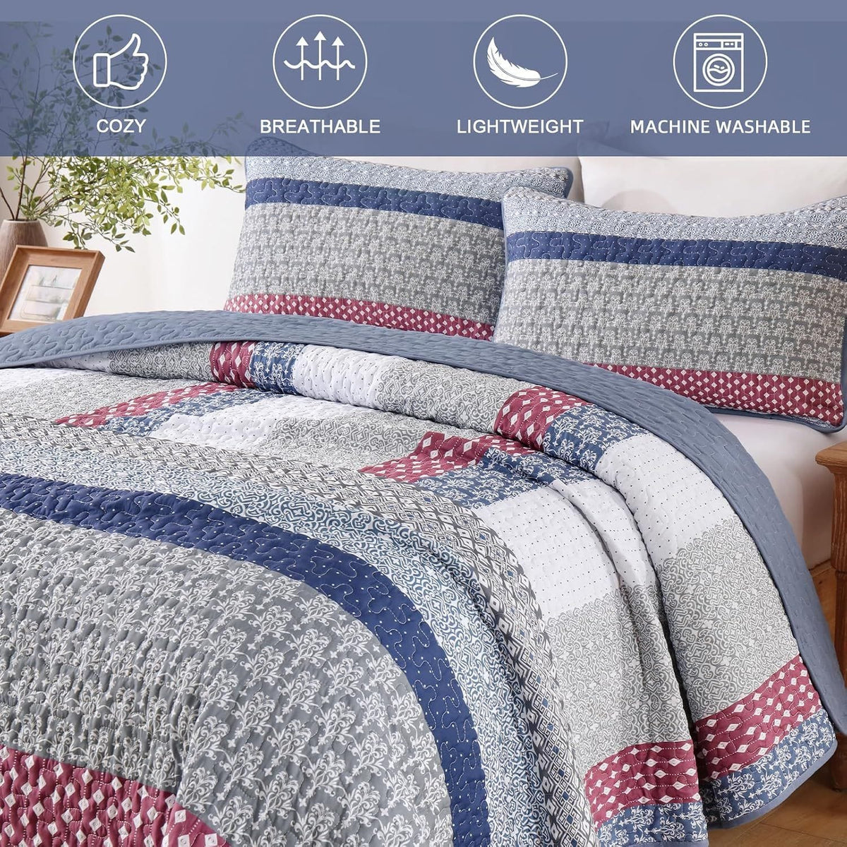 Red Patchwork Bedspread Set 230x250cm