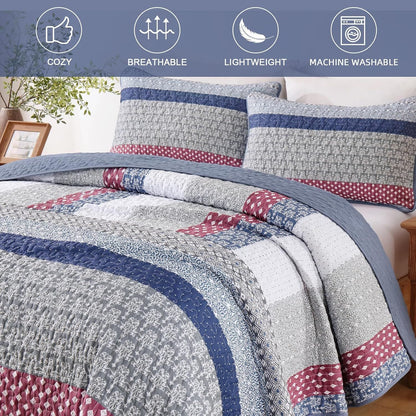 Red Patchwork Bedspread Set 230x250cm
