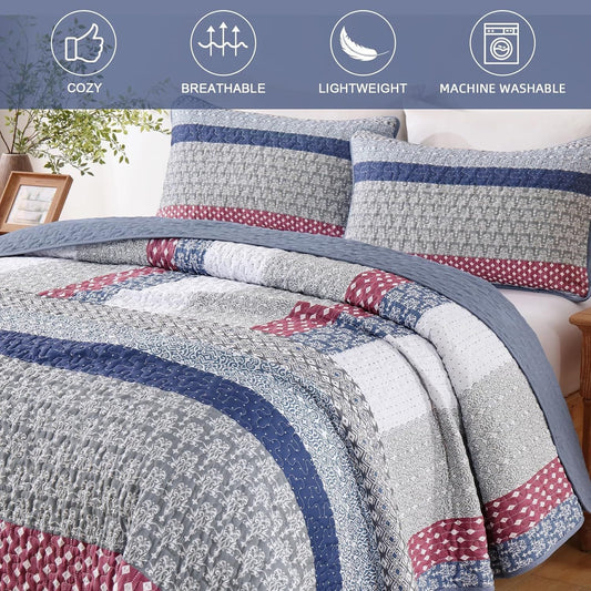 Red Patchwork Bedspread Set 230x250cm