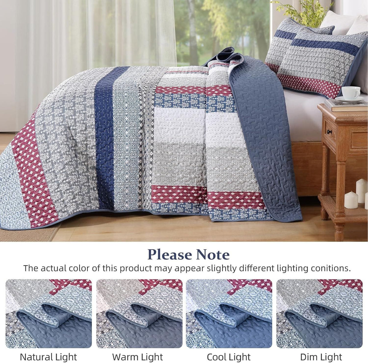 Red Patchwork Bedspread Set 230x250cm