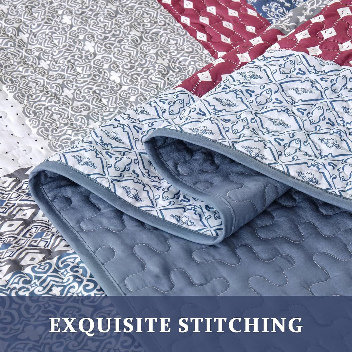 Red Patchwork Bedspread Set 230x250cm