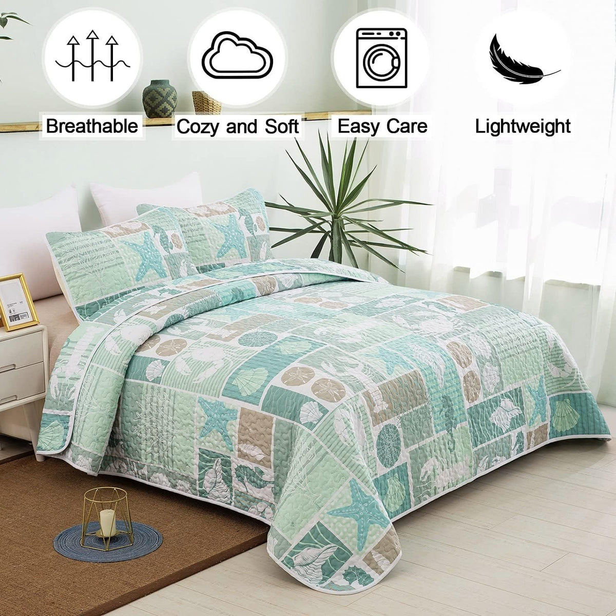 Green Quilt Set Soft 230x250cm