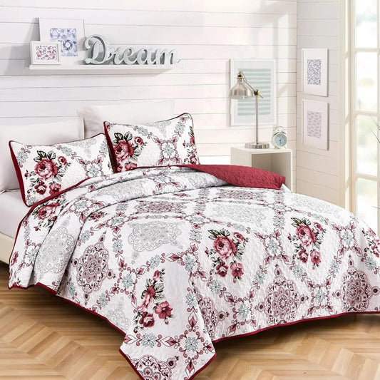 Quilt Bedspread Set White Floral 48x74cm