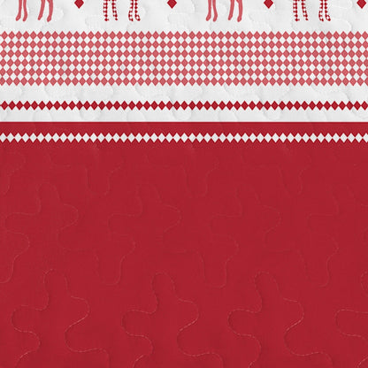 Red & white Reindeer Christmas Queen Bedspread Set