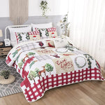 Festive Christmas Red & Green Queen Bedspread Set