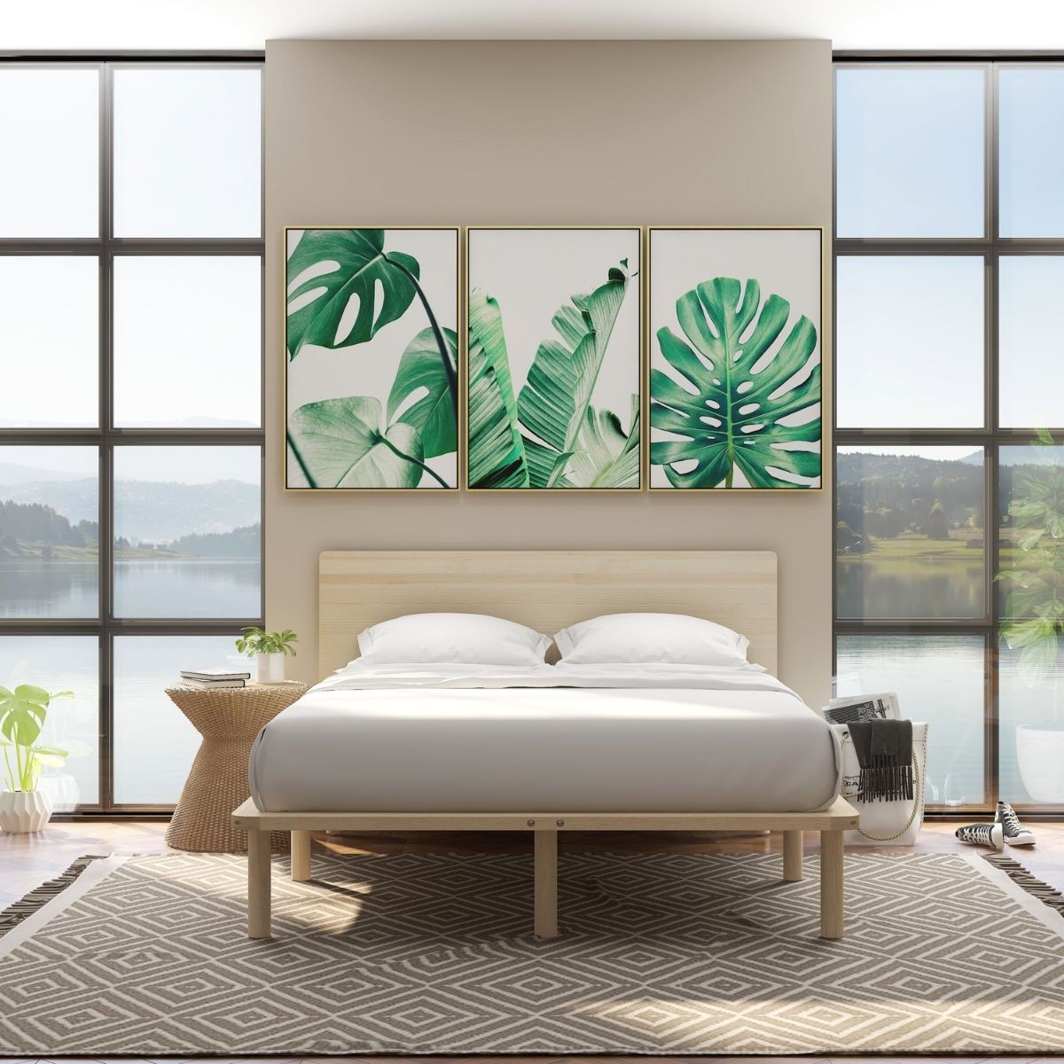 Solid Wood Bed Frame Bed Base With Headboard Double/Queen/King