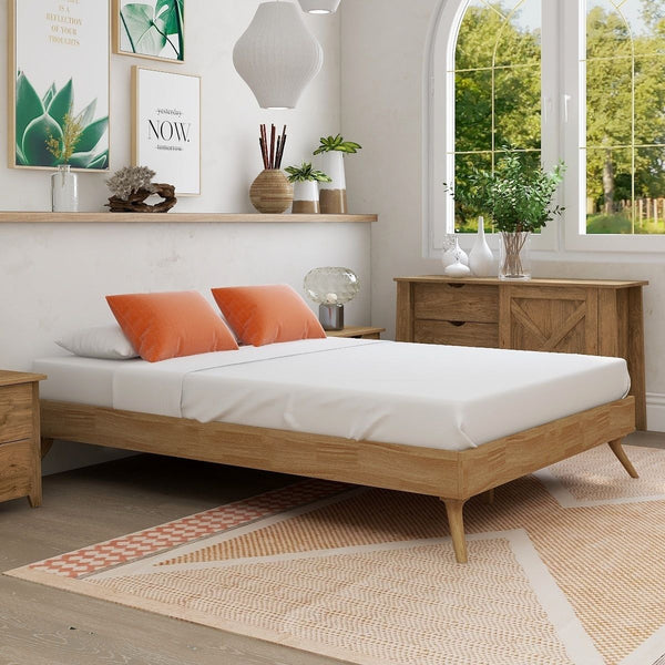  Natural Oak Ensemble Bed Frame Wooden Slat Queen/King