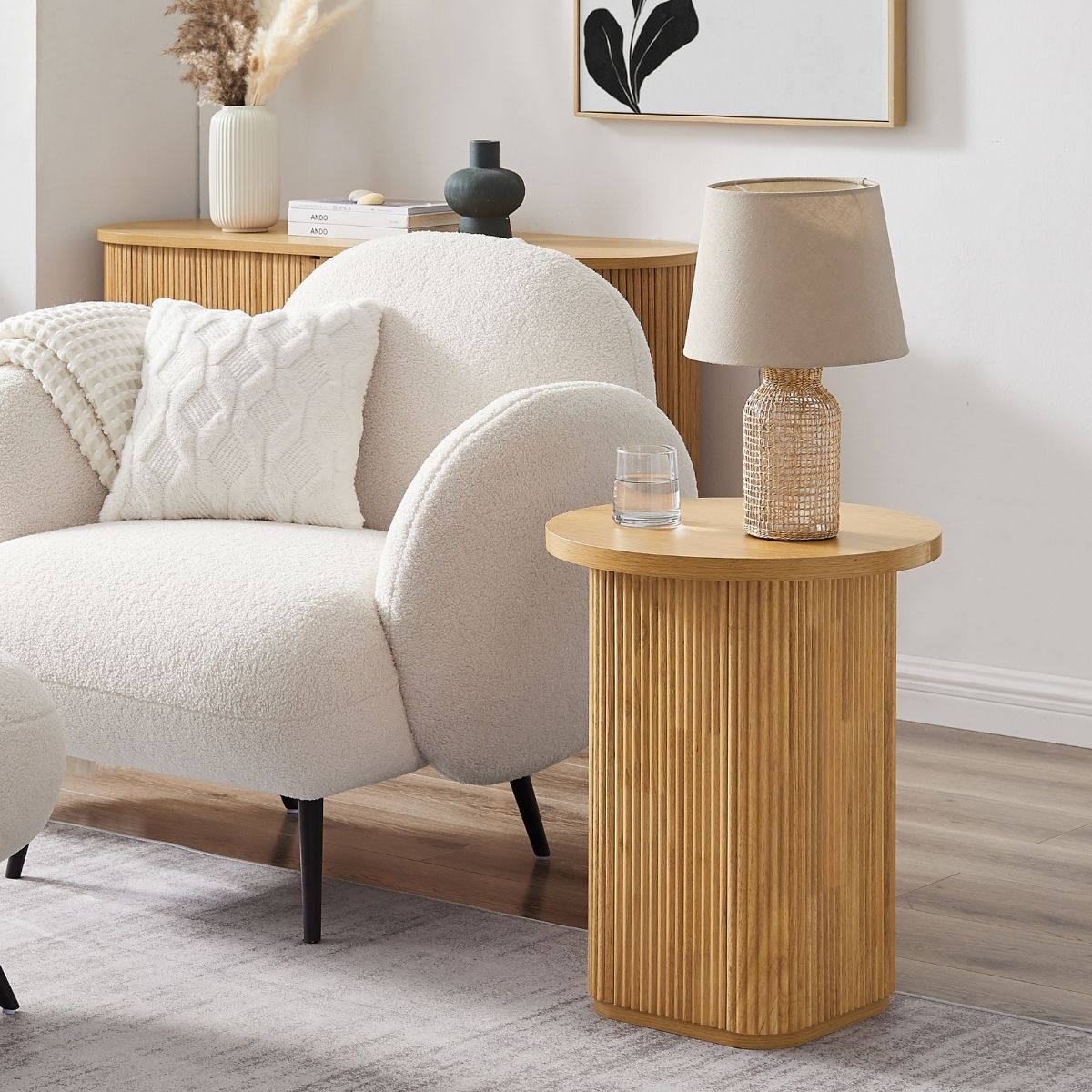 Round Column Side Table In Natural