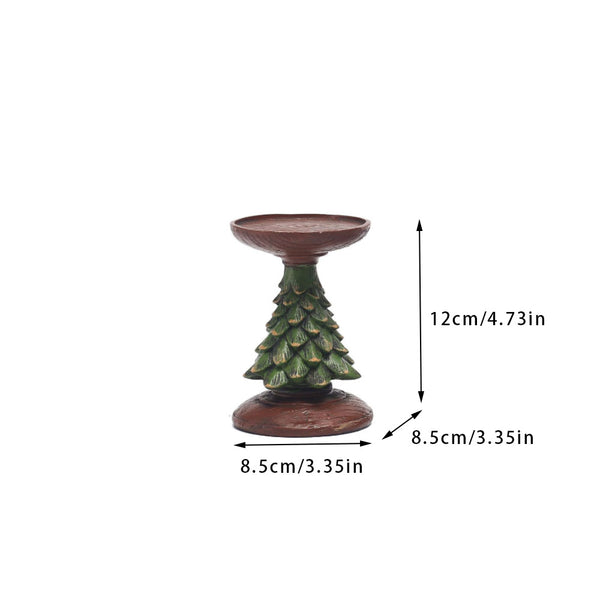  Christmas Tree Candle Holder - Rustic Resin Stand, 12Cm Holiday Decor