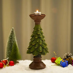 Christmas Tree Candle Holder - Rustic Resin Stand, 12Cm Holiday Decor