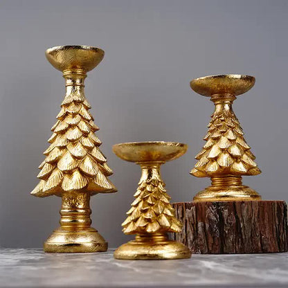 Gold Tree Candle Holder - Elegant Resin Stand, 12Cm Holiday Accent