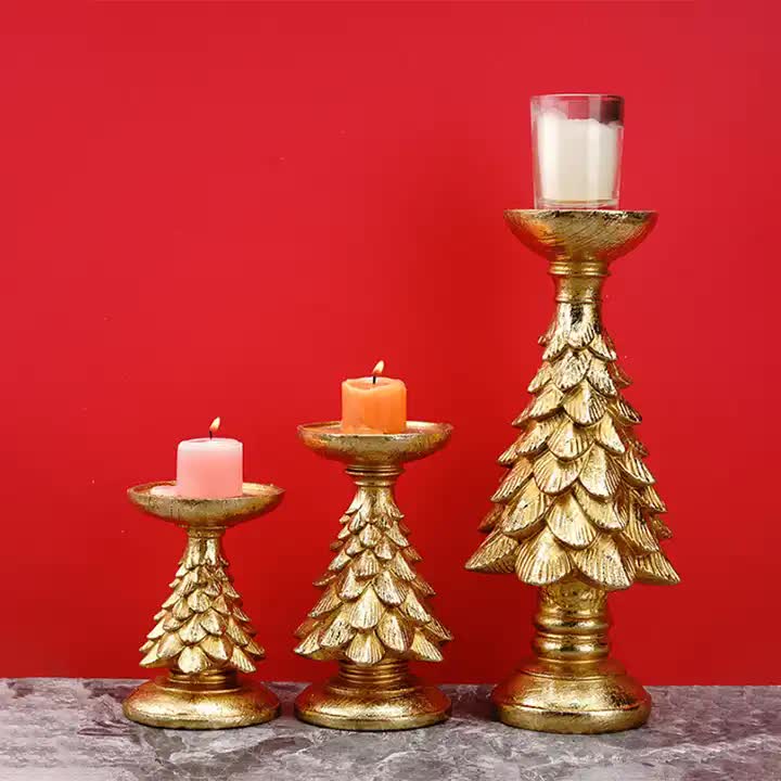 Large Gold Tree Candle Holder - Elegant Resin Stand, 27.5Cm