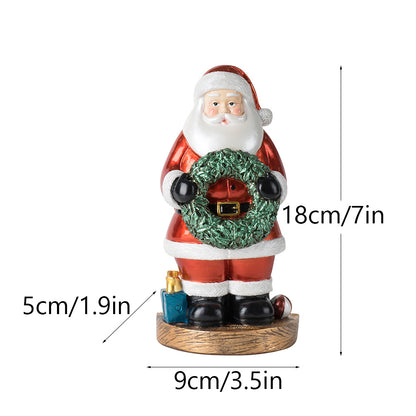 Santa Figurine With Wreath - 18Cm Festive Resin Christmas Decor