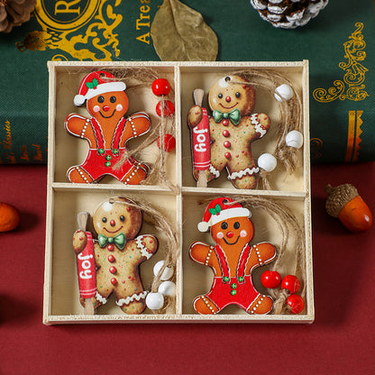 Gingerbread Ornaments Set - 12 Festive Wooden Tree Decorations, 2-Pack